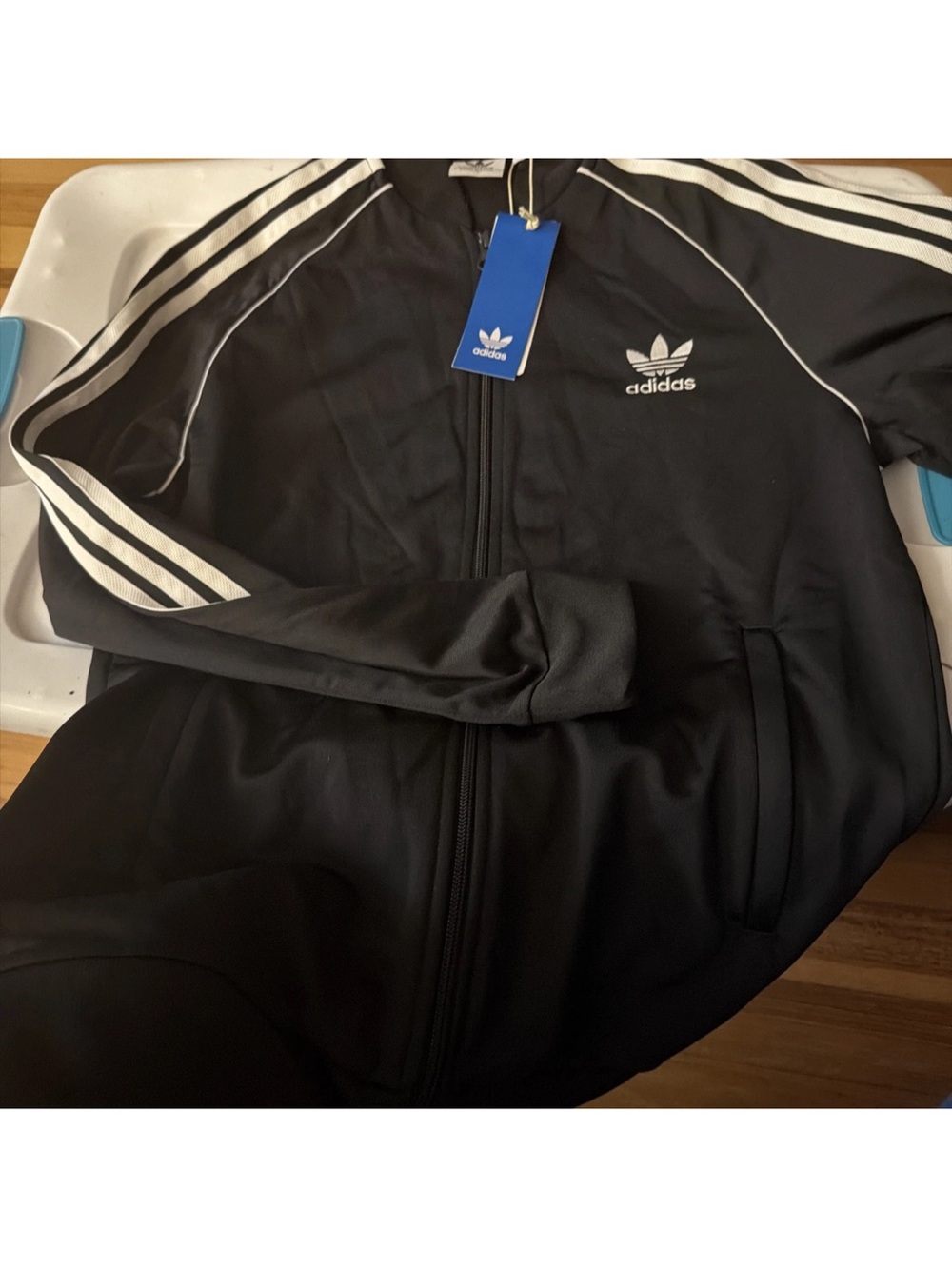 adidas Black Track Jacket with White Trefoil and Stripes